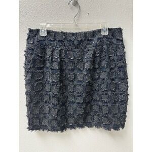 Love 2 Textured Grid Fringed Denim Mini Skirt Women's L G Dark Wash Casual